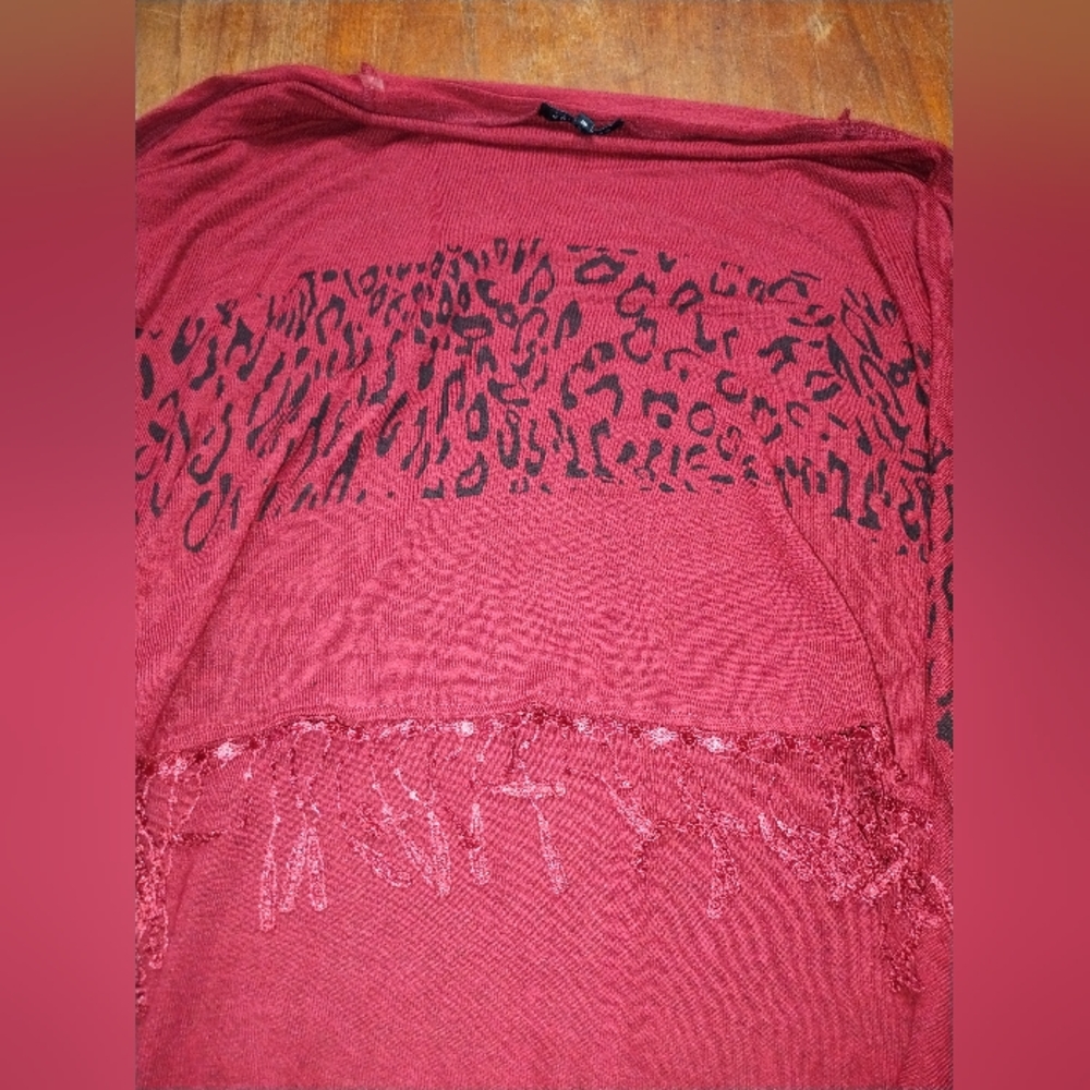 Bellissima Open Front Fringe Sleeveless Cardigan, Red / Burgundy, Size M… - Picture 7 of 7